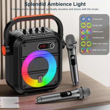 Караоке машина JYX з 2 бездротовими мікрофонами, портативна Bluetooth колонка з RGB-підсвічуванням, підтримка TF/USB, AUX, FM, запис, TWS, караоке система для вечірок, PA-система для дорослих/дітей