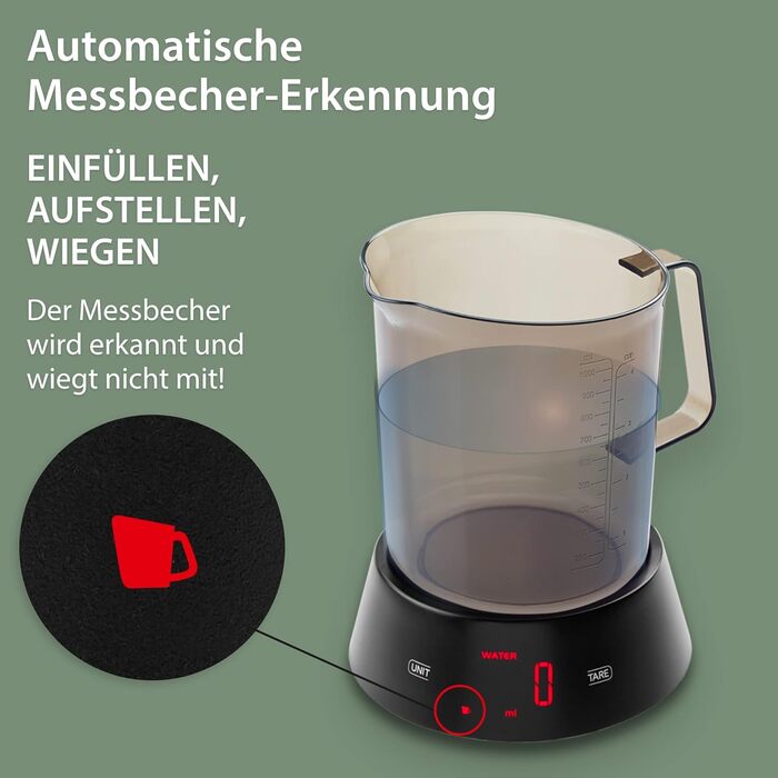 Digital Measuring Cup Scale | Dishwasher-Safe Measuring Cup with Weighing Station | 1 L and max. 3 kg