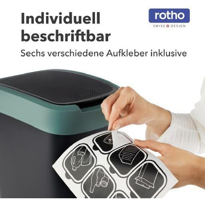 Сміттєвий бак Rotho Twist з кришкою 50л, пластик (перероблений PP), чорний/жовтий, для кухні