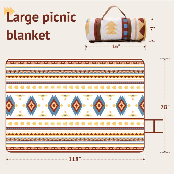 Пікнікова ковдра LARUTAN Boho 200x200 см, пляжна, водонепроникна, легка, складна, прана, для пляжу, кемпінгу, відпочинку, пікніка, барбекю, подорожей, зелена (беж, 200x300 см)
