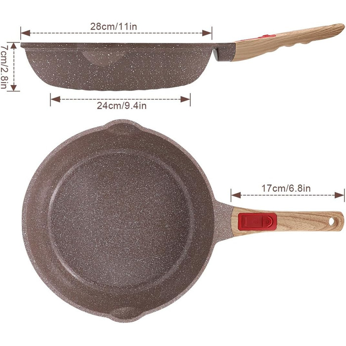 Сковорода з антипригарним покриттям з кераміки 28 см, здорова керамічна сковорода зі знімним ручками, придатна для духовки, без PFAS, PFOA та PTFE (колір: коричневий)