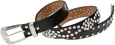 Жіночий пояс Fenteer з камінням, джинсовий, з пряжками, шкіряний, 3,5 см, чорний