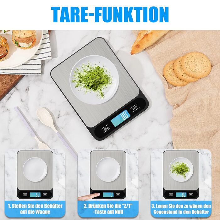 Кухонні ваги Diyife 10 кг / 1 г, електронні, з LCD-дисплеєм, для випічки та приготування їжі, з тарою, автовимкненням, платформа з нержавіючої сталі, 6 одиниць вимірювання, чорні