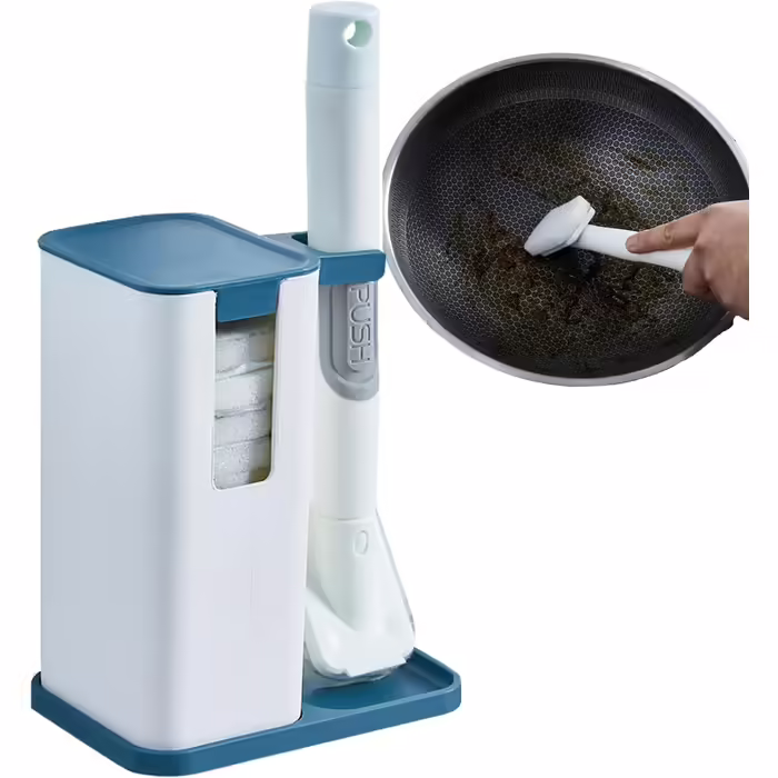 Dishwashing brush, stove cleaning brush with 10 replacement brush heads, long handle, pan brush for kitchen sinks