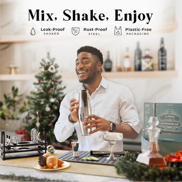 Набір для приготування коктейлів | Набір бармена | 14 предметів | Boston Shaker 28oz (800мл) | З рецептами | Подарунок