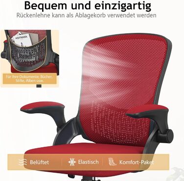 Офісний стіл Naspauluro: ергономічне крісло з сітчастою спинкою, підтримкою попереку, м'яким сидінням, регулюванням висоти. Для дому та офісу, сірий (чорний/червоний). Без підголівника.