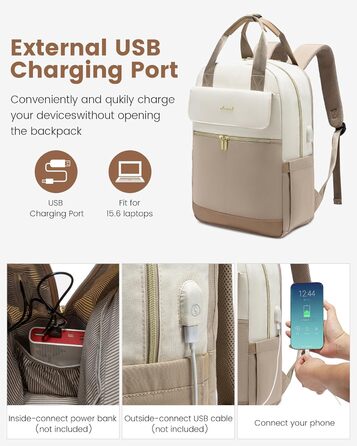 LOVEVOOK Рюкзак для жінок, 15.6 дюймів, рюкзак для школи, підліток, дівчина з відділенням для ноутбука, водонепроникний, міський, туристичний, щоденний, елегантний рюкзак для подорожей, школи, роботи (15.6 дюймів, Бежево-оливковий)