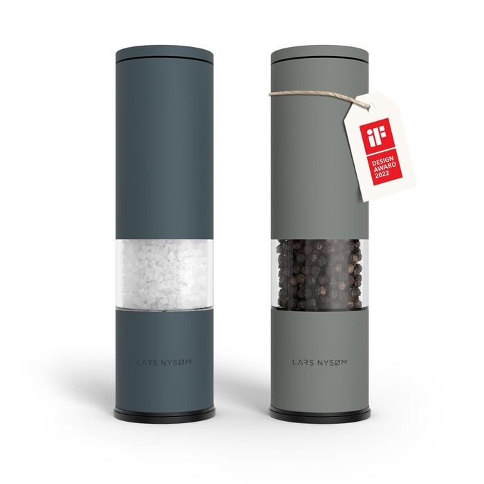 Набір ручних мельниць для солі та перцю Lars Nysøm з регульованим керамічним жорном | Набір з 2 штук | Нержавіюча сталь | Дизайн | Колір: Коричневий/Бежевий, Камінь Блакитний/Попіл Сірий