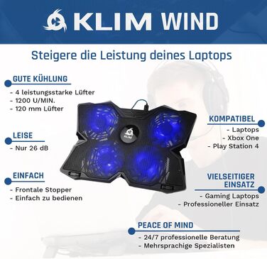 Охолоджувач для ноутбука KLIM Wind — підставка з 4 потужними вентиляторами для PC, Notebook та PS4, синій колір