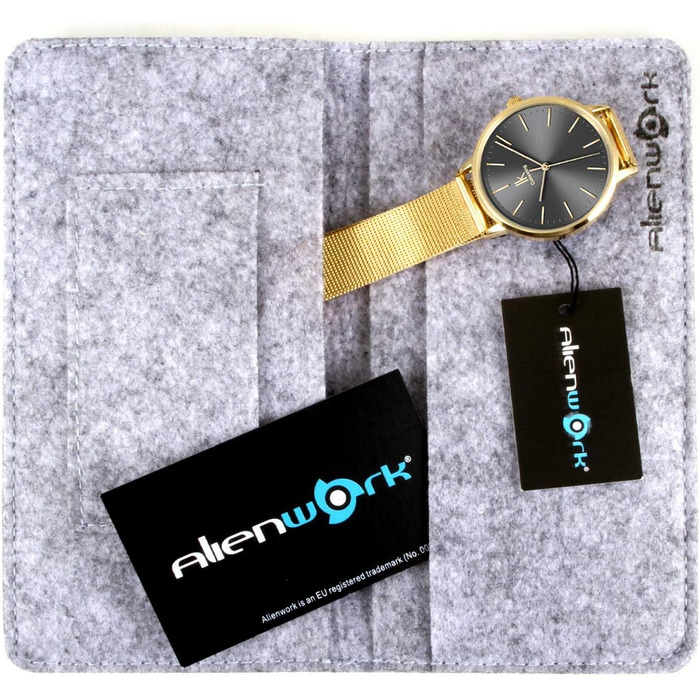 Жіночий годинник Alienwork IK Minimalist, ультратонкий, сітчасте браслет (Золото / Сірий / Золоте сітчасте браслет)