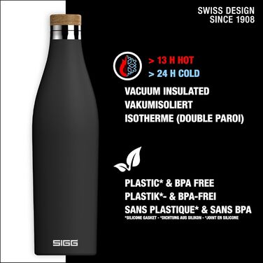 SIGG - Insulated Drinking Bottle - Meridian - Leak-proof - Extra slim - BPA-free - Plastic-free - Double-walled 18/8 stainless steel - Bamboo screw cap - 0.5L / 0.7L