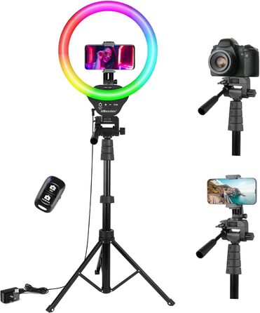 Кільцеве світло UBeesize 12 дюймів RGB з штативом 170 см та пультом, 3 кольори та 35 RGB ефектів, регулювання яскравості. Ідеально для селфі, трансляцій, макіяжу, Tik Tok, YouTube