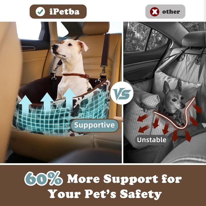 Автокрісло для собак iPetba - безпечне та зручне автокрісло для маленьких собак, захист від зіткнень, антиковзаюча поверхня, захист салону авто, знімне та миється, зелено-коричневе