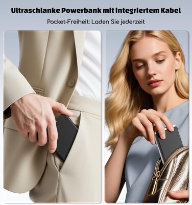 Power Bank Auskang 5000mAh Slim з кабелем для iPhone (до iPhone 14) - Чорний