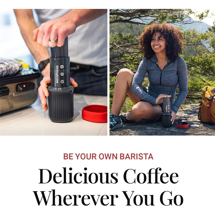 Портативна кавоварка AeroPress Go 3-в-1 для подорожей і кемпінгу, прес-френч, пуровер, еспресо, насичена кава без гіркоти, комплект для кави, сіра