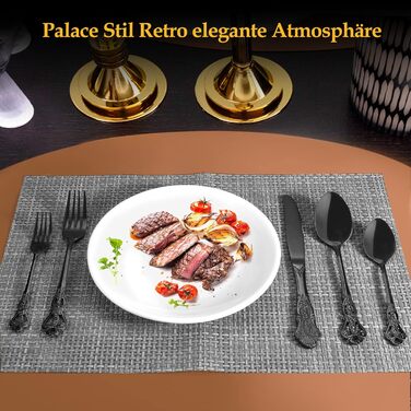 Набір столових приборів 20 предметів, чорний, нержавіюча сталь, Vintage Palast - для 4 осіб, полірований, для посудомийної машини