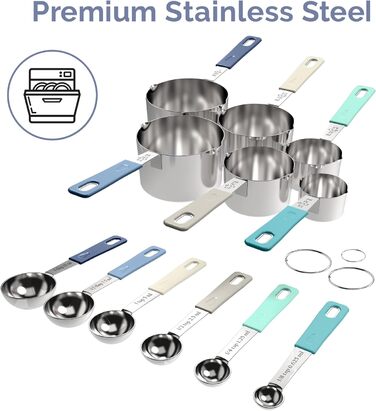 22-Piece Measuring Cup Set, Multicolor, Medium, 1 Cup, Silicone, Stainless Steel
