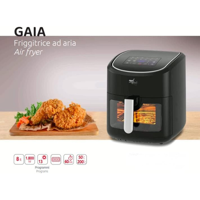 Аерофритюрниця Melchioni Family GAIA 8 л, 1800 Вт, сенсорне управління, 13 програм, антипригарна чаша, таймер, віконце, 50–200°C