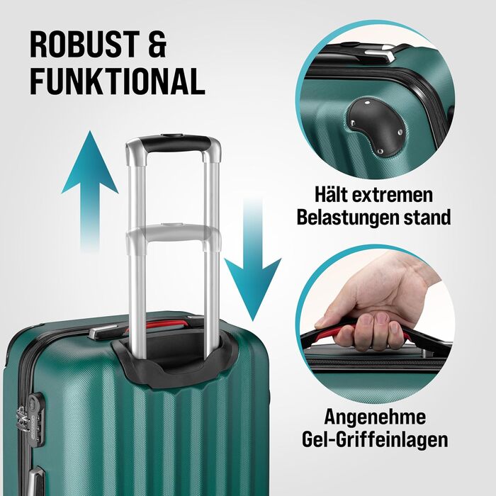 Набір валіз Monzana® 3шт. Зелений - M-L-XL з замком, органайзером та вагами - з гелевими ручками, подвійними колесами, підставкою, валіза-тележка, валіза з жорстким корпусом, багажний набір