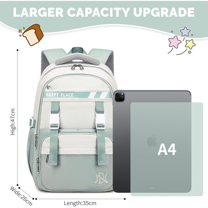 Шкільний рюкзак IvyH для дівчаток, водонепроникний, для 5-9 класів, з великою місткістю, зелений