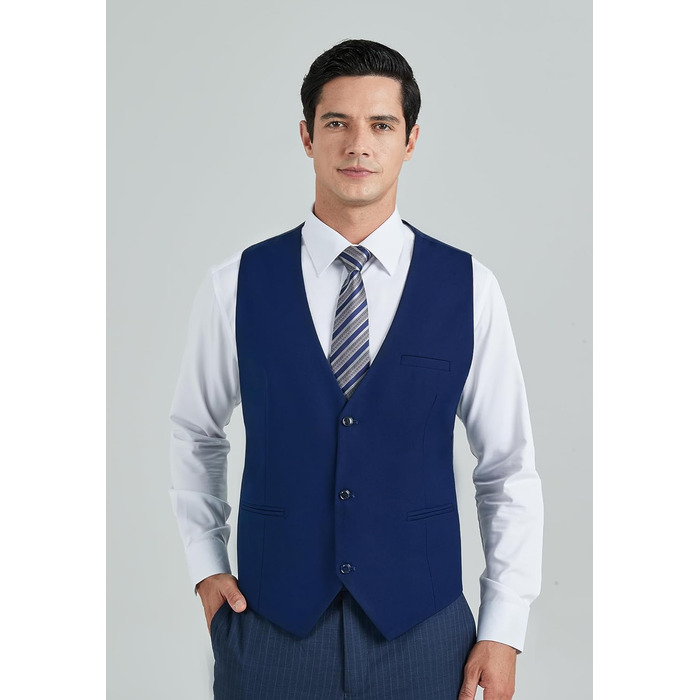 Костюмний жилет чоловічий HISDERN, темно-синій, бавовна, однотонний, V-подібний виріз, з кишенями, для вечірки, весілля, бізнесу