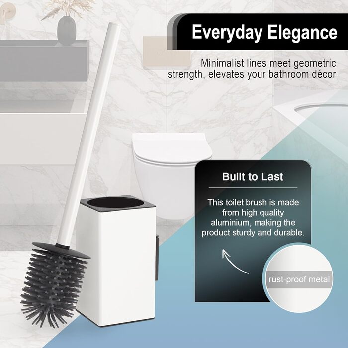 Настінна щітка для туалету DAZI з кріпленням без свердління, з нержавіючої сталі, сучасний дизайн, знімний внутрішній стаканчик для легкого догляду та очищення (золота щітка) (білий)