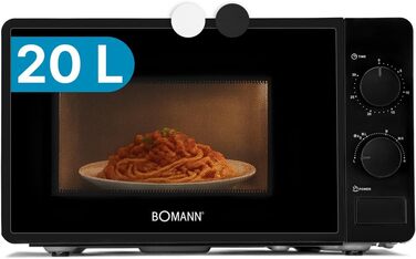 Мікрохвильова піч Bomann MW 6014 CB чорна, 700 Вт, 20 л, 6 рівнів потужності, поворотний піднос 360°