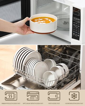 Набір посуду MALACASA з каменю (18 предметів) для 6 осіб, керамічний сервіз з глазур'ю 'сезам', білий з коричневим дном, набір тарілок та мисок