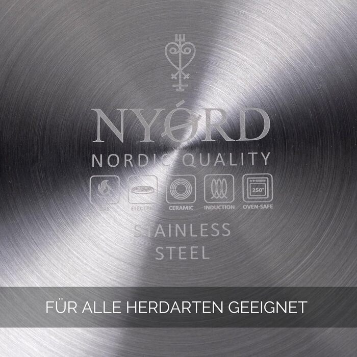 Пан з нержавіючої сталі NYORD - антипригарне покриття, з гранульованою поверхнею, для плити та духовки, з кришкою, 24 см