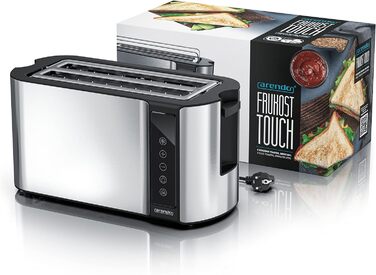 Arendo - Stainless Steel 4-Slice Long Slot Toaster - Touchscreen – Double-Walled Housing – 1500 W – Integrated Bagel Attachment – 7 Browning Levels – Bread Centering – Remaining Time Display – Memory Function C: Steelsilver