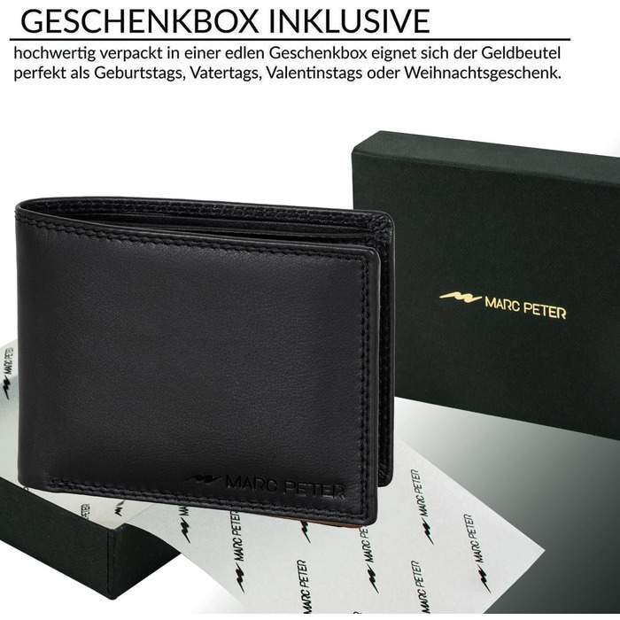 Marc Peter® Genuine Leather Wallet Hanover | Wallet for Men with RFID Protection | Large 10 Compartment Card Holder | Black Nappa Wallet