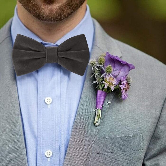 HOULIFE Набір краваток для чоловіків - Регульована краватка з оксамиту, готовий вузький кравецький аксесуар, однотонний нагрудний хустинка, комплект запонок для сорочок для нареченого, весілля, формальний стиль з подарунковою коробкою (Темно-сірий)