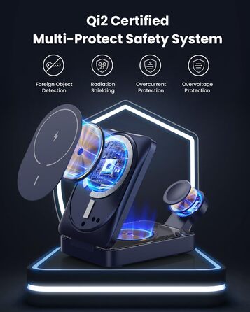 3-в-1 Бездротовий зарядний пристрій з MagSafe, Qi2, для iPhone 16/15/14/13/12, Apple Watch, AirPods, білий (блакитний)