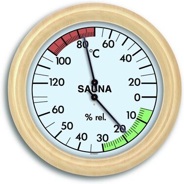 TFA Dostmann Analog Sauna Thermometer and Hygrometer, with Wooden Frame, Temperature, Humidity, Heat Resistant