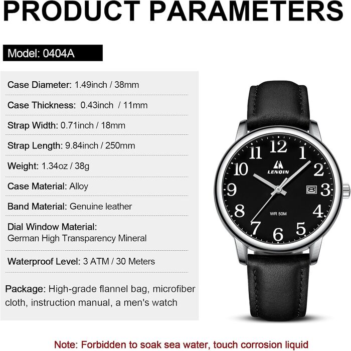 Чоловічий годинник Easy Reader з датою, кварцовий, водонепроникний, 38 мм, чорний/сріблястий, для бізнесу та повсякденного носіння