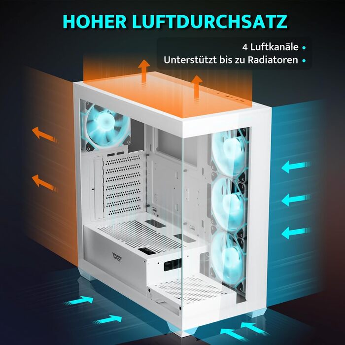 darkFlash DS900: Корпус для ПК ATX Mid-Tower з 4 PWM ARGB-вентиляторами, подвійна скляна панель, підтримка радіаторів водяного охолодження 360mm, USB Type-C, чорний