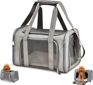 Транспортна сумка для кота/собаки з плечовим ременем, переносний переноска для котів та собак до 7 кг, складна, дихаюча сумка, переноска для середніх та маленьких тварин (сіра, 45x30x30 см)