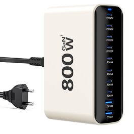 Зарядний пристрій GaN 800W USB-C, 10 портів, для MacBook, Dell, iPhone, Galaxy, ноутбуків, планшетів - Швидка зарядка