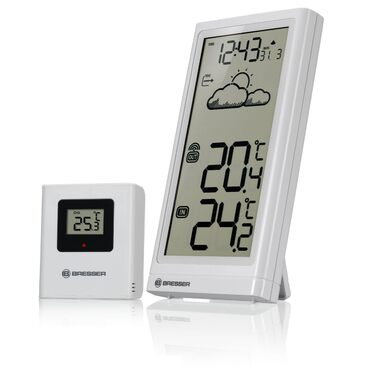 Метеостанція Bresser Meteo Temp з зовнішнім датчиком: термометр, барометр, прогноз погоди, білий колір