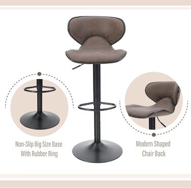 ALPHA HOME Adjustable Bar Stools 2-Pack with Backrest and Footrest - Swivel Gas Lift PU Leather Kitchen Barstools for Counter, Kitchen & Home, Brown