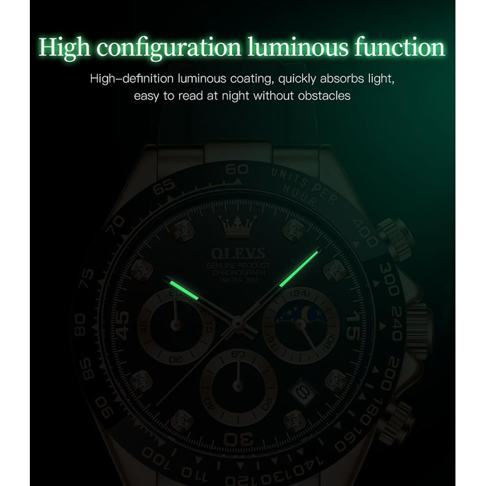 Годинники чоловічі OLEVS з хронографом, кварцові, світлові, сріблясті (2875-ilver)