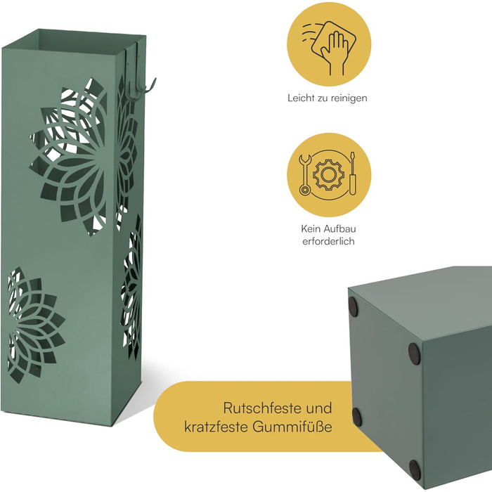 Підставка для парасольки Baroni Home з сучасним дизайном, металева з мандалою, 2 гачки та знімна ємність для збору води, 16 x 16 x 49 см, зелена