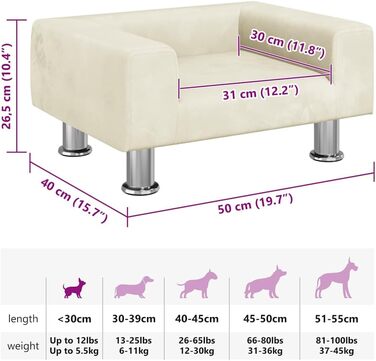 Крісло-ліжко для собак та котів, м'яке ліжко для домашніх тварин, ліжко для маленьких собак, бархатне, 50x40x26.5 см, кремовий колір