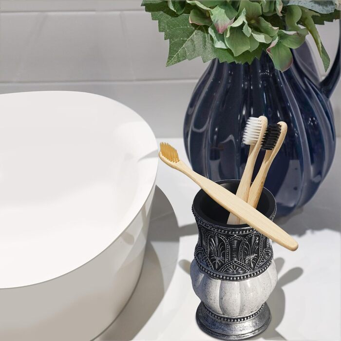 Набір аксесуарів для ванної кімнати Pumkins, ретро-стиль (сірий), 4 шт. (1 чашка, 1 тримач для зубних щіток, 1 мильниця, 1 дозатор мила)