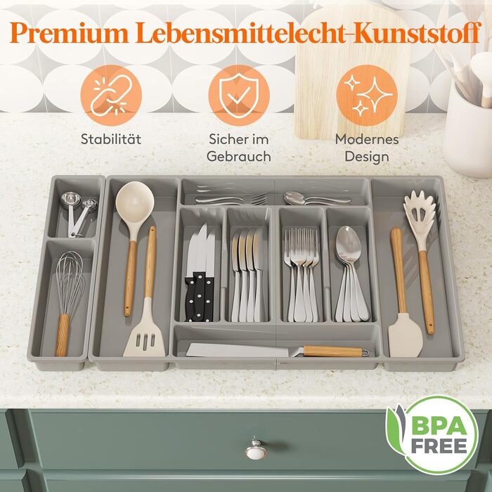 Органайзер для столових приборів Lifewit, 51.6x42 см, для 60 приборів, знімний тримач, пластик