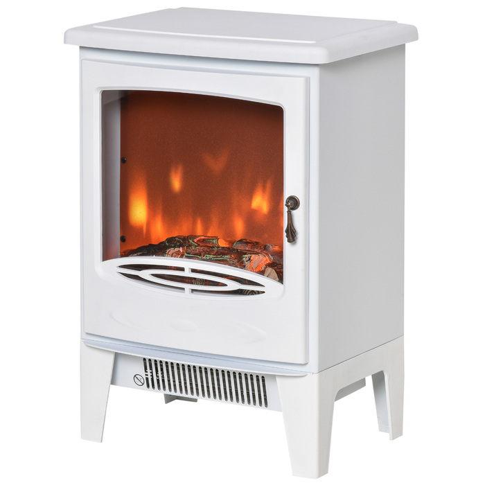 HOMCOM LED Electric Fireplace Standalone Fireplace with Flame Effect 900/1800W Metal & ABS Plastic in White 39 x 26 x 54.8 cm for a Cozy Atmosphere