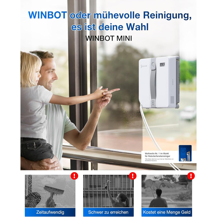 ECOVACS WINBOT Mini: Робот для миття вікон, компактний, сірий - з ультразвуковою системою та 4 режимами