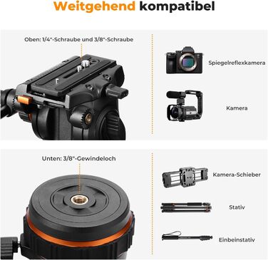 Штатив для камери K&F CONCEPT VA3+BV20: відео штатив з поворотним кріпленням, 184 см, для DSLR, відеокамер