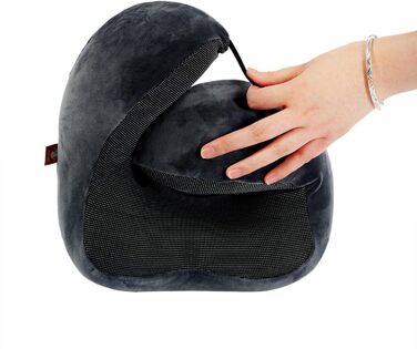 Подушка для шиї з піною з пам'яті, 360-градусна підтримка голови, зручна та легка, ідеальна для сну в літаку, авто, поїзді, автобусі та вдома, з чохлом для зберігання (Сіра)