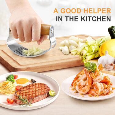 Пресс для часнику з нержавіючої сталі з важелем, дерев'яний ручка, прес для часнику, подрібнювач часнику, кухонний гаджет, легкий у чищенні